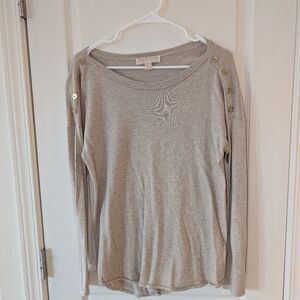 Michael Kors Light Gray Button-Accent Long Sleeve Top